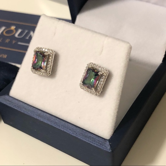 STERLING SILVER RAINBOW TOPAZ RECTANGULAR EARRINGS - Picture 4 of 9